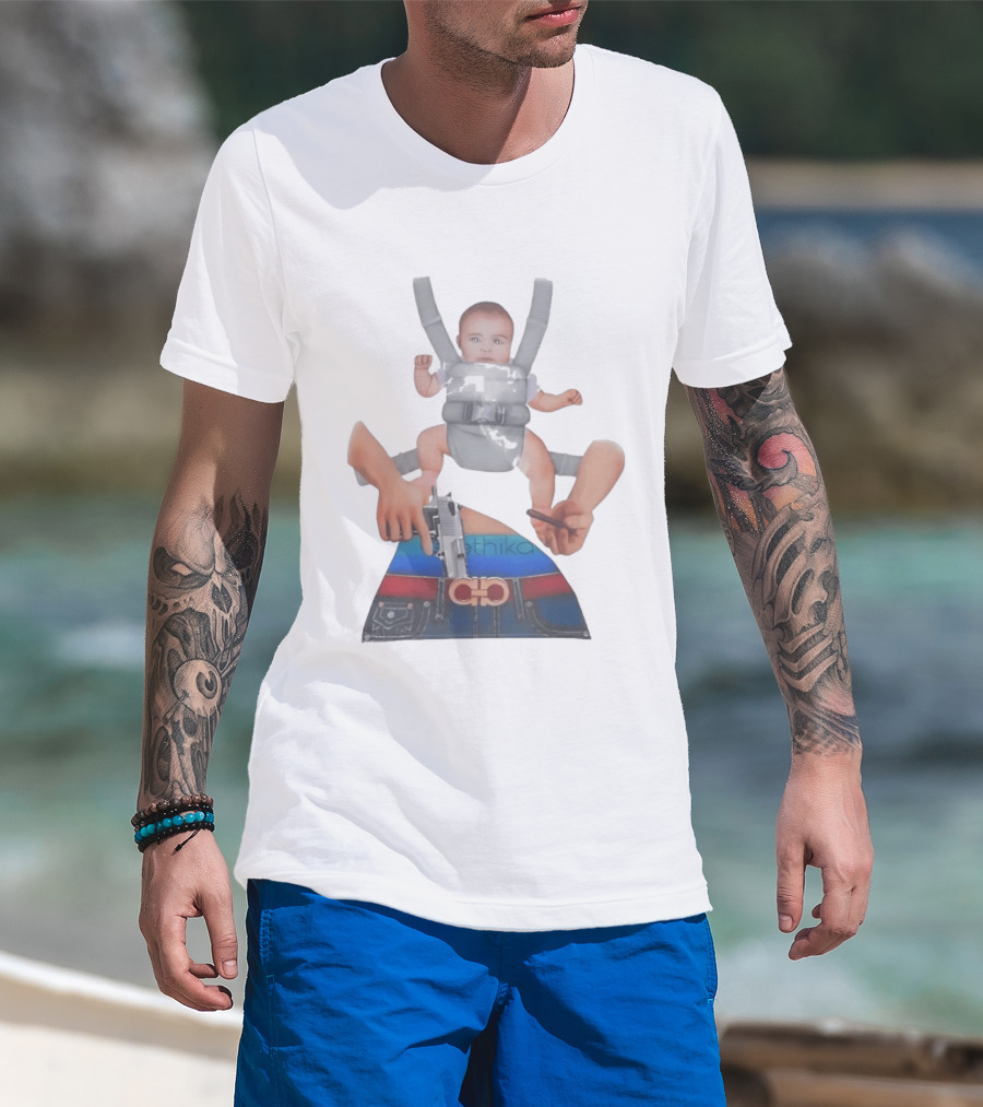 Ethika Responsible Father Baby Carrier Gun Mobile Concept T-Shirt
