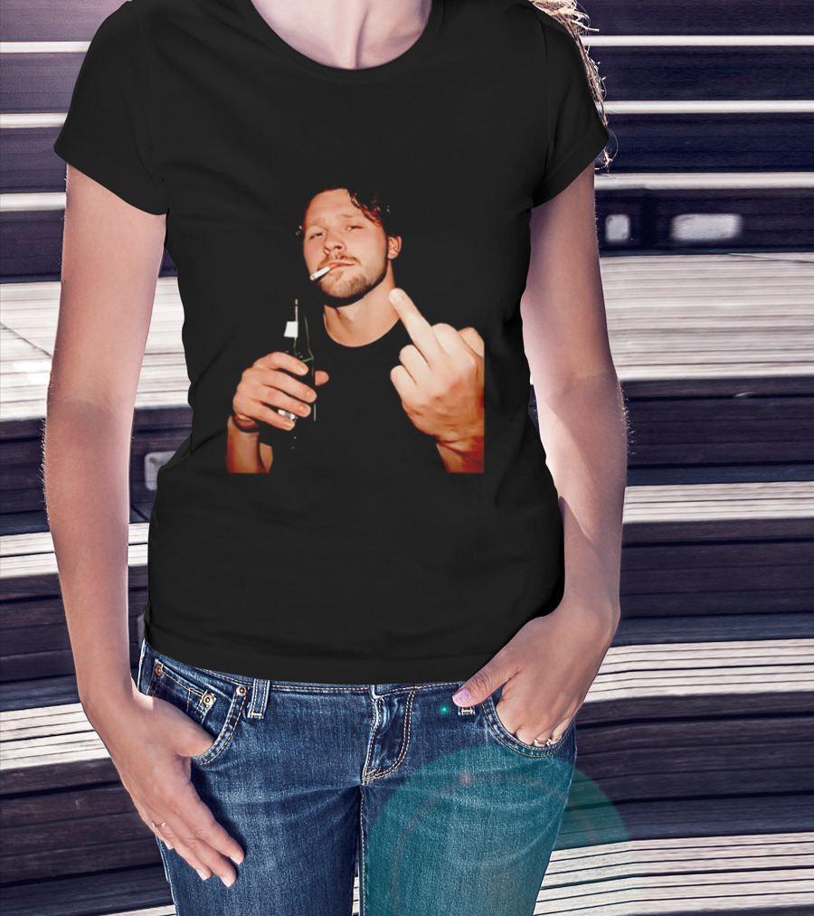 Josh Allen Smoking And Holding Beer Middle Finger T-Shirt