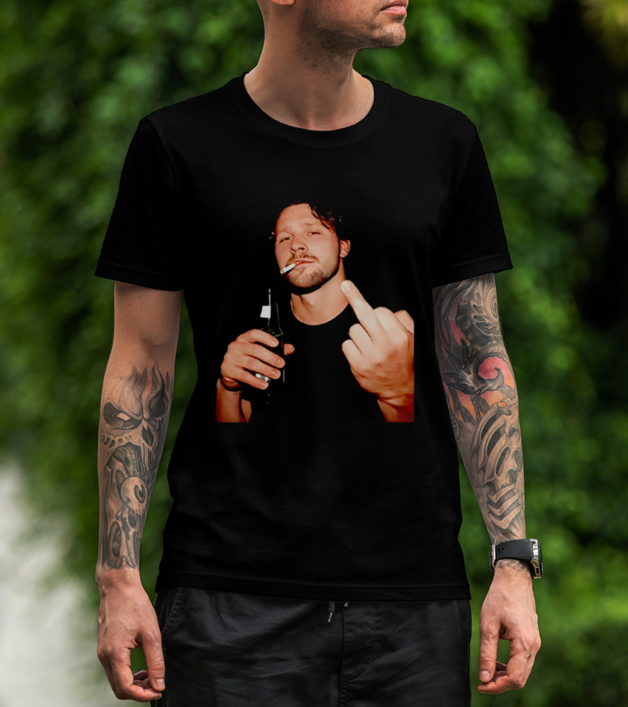 Josh Allen Smoking And Holding Beer Middle Finger T-Shirt