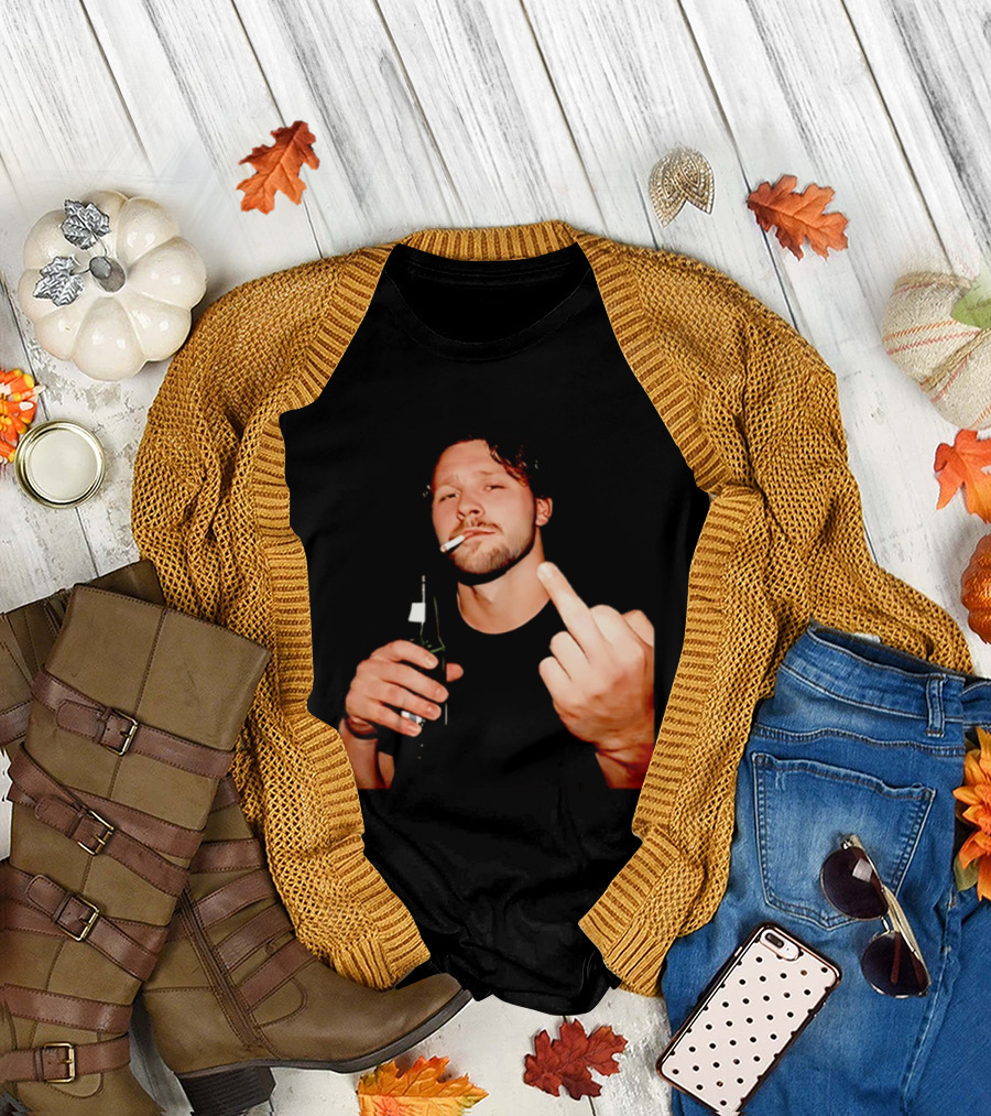 Josh Allen smoking and holding beer middle finger T-Shirt