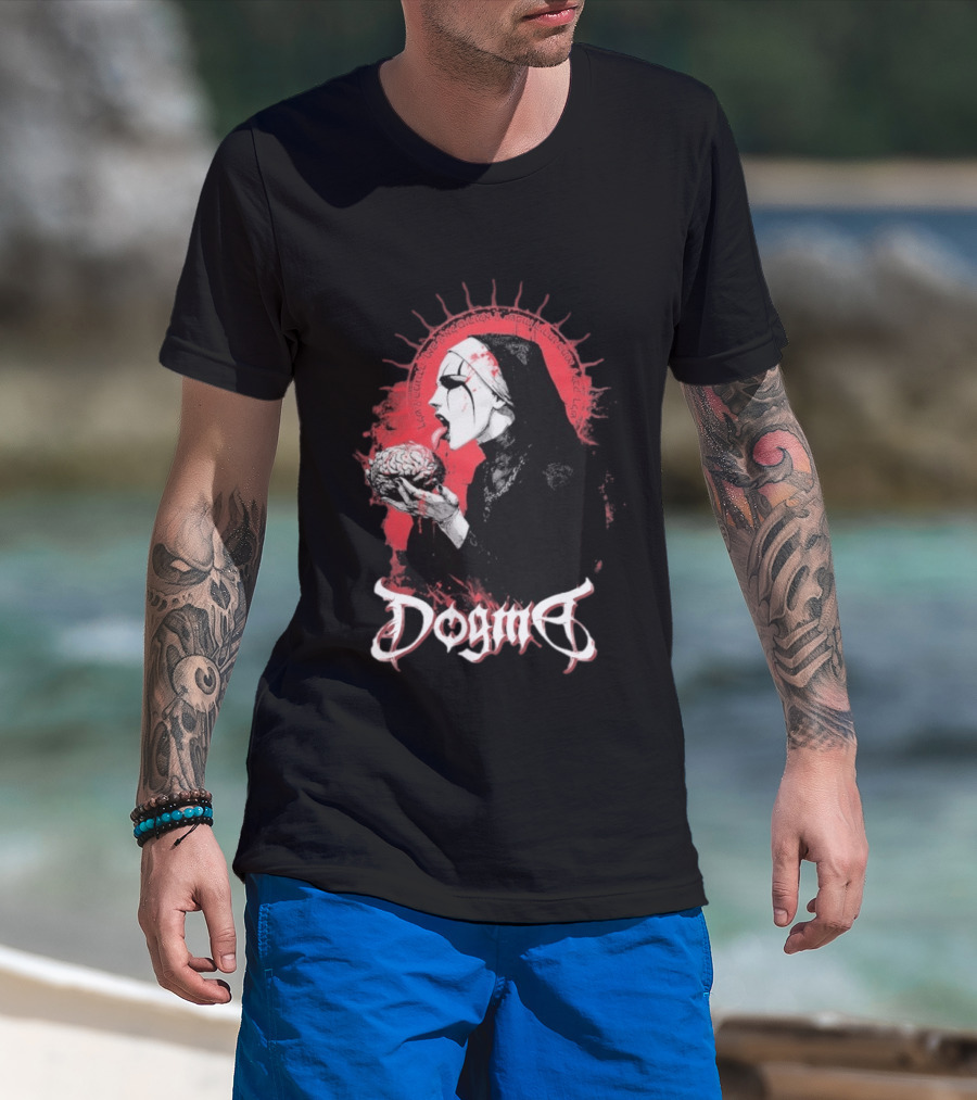 Dogma Brain Gothic Nun With Red Halo And Brain T-Shirt