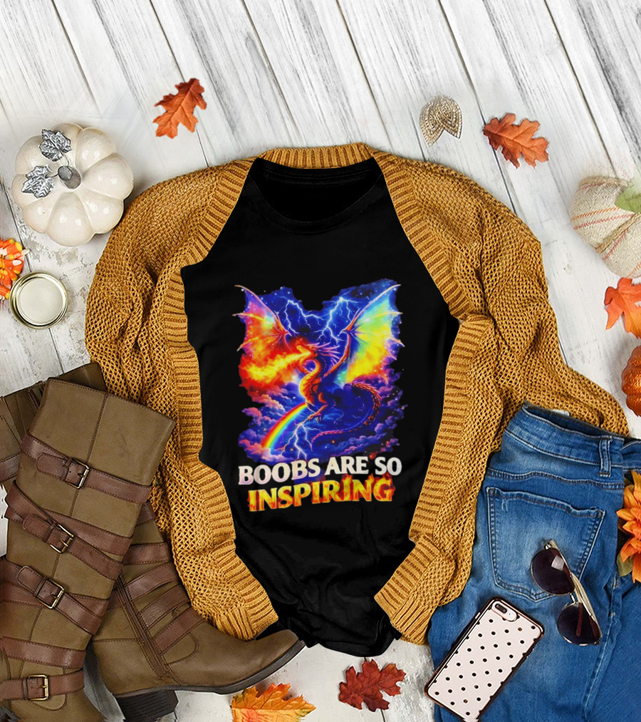Boobs Are So Inspiring Dragon Rainbow Storm Fantasy T-Shirt