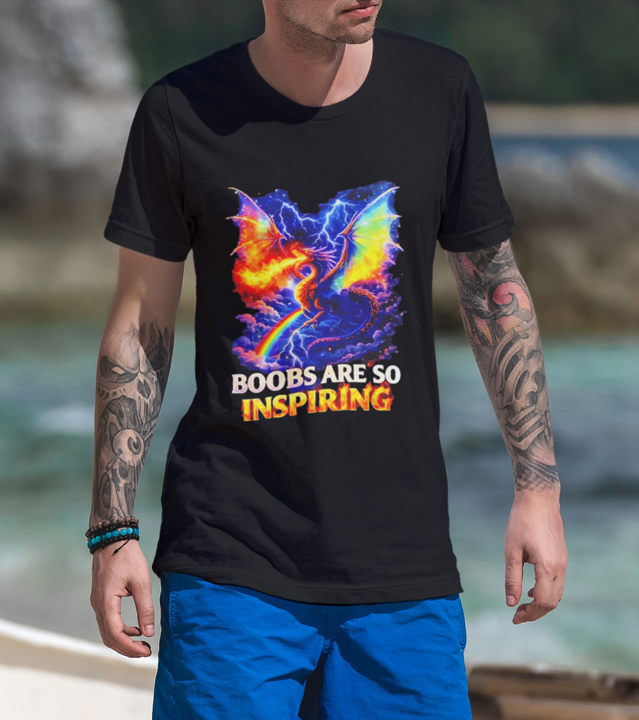 Boobs Are So Inspiring Dragon Rainbow Storm Fantasy T-Shirt