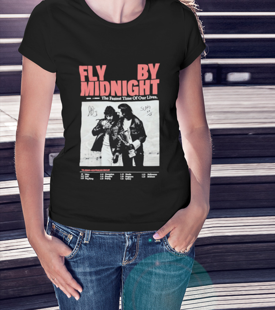 Fly By Midnight The Fastest Time Of Our Lives Black And White Signatures T-Shirt