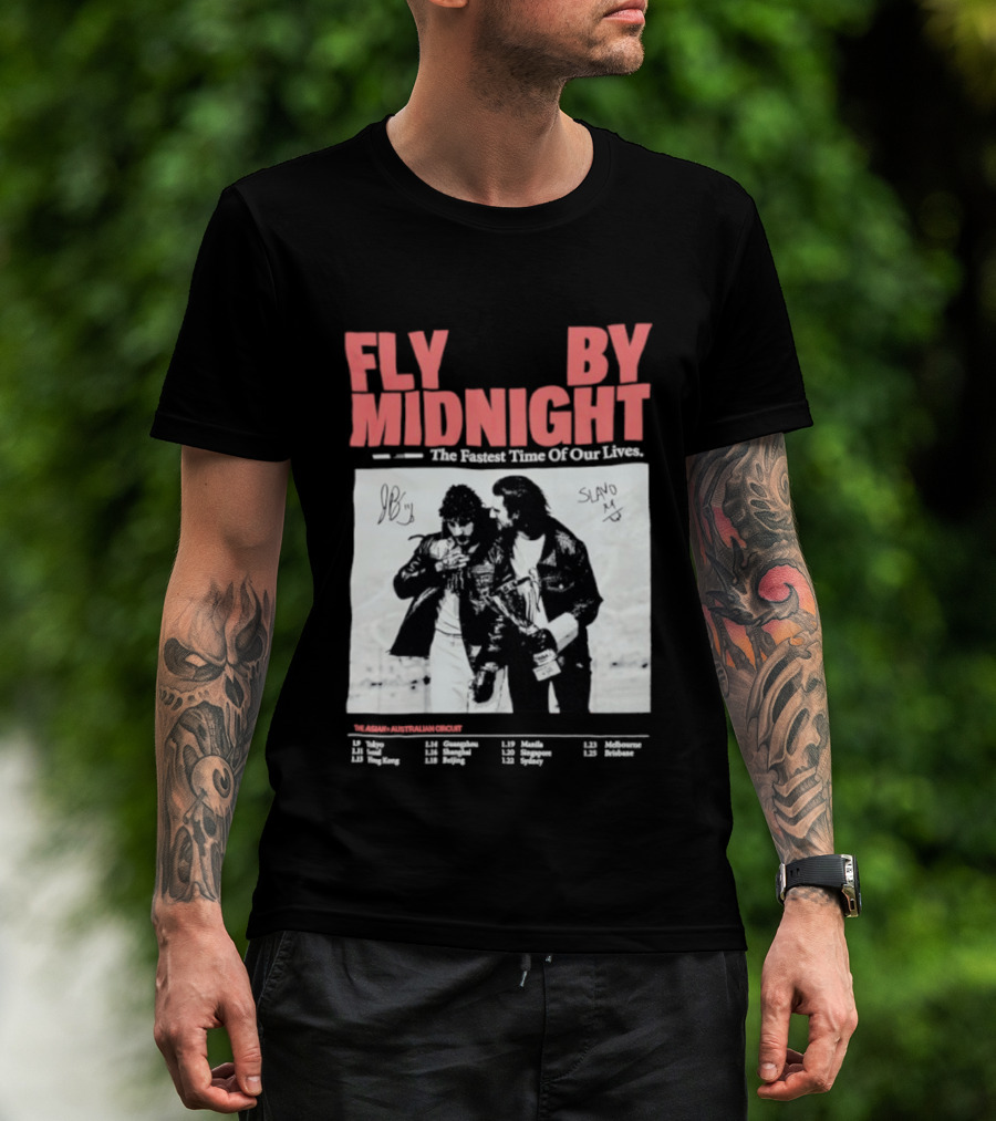 Fly By Midnight The Fastest Time Of Our Lives Black And White Signatures T-Shirt