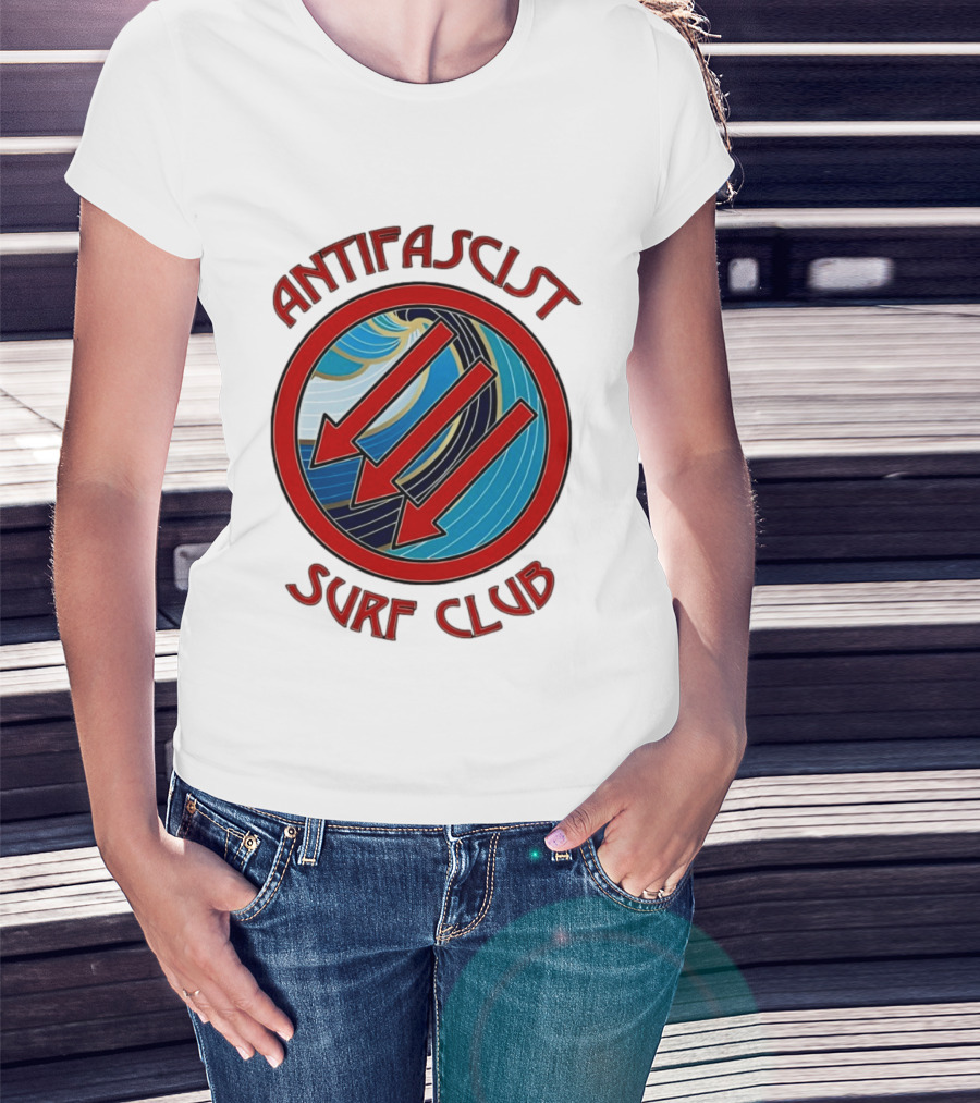 Antifascist Surf Club Three Red Arrows Circular Ocean Wave T-Shirt