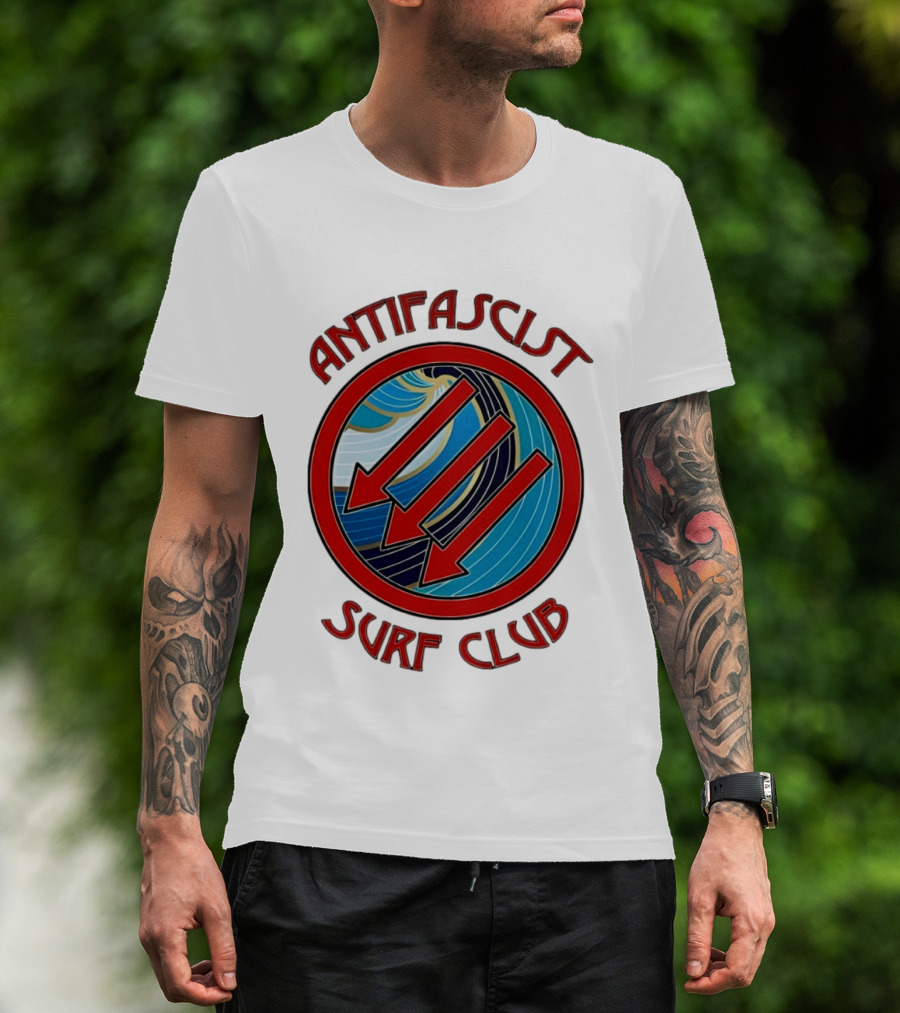 Antifascist Surf Club Three Red Arrows Circular Ocean Wave T-Shirt
