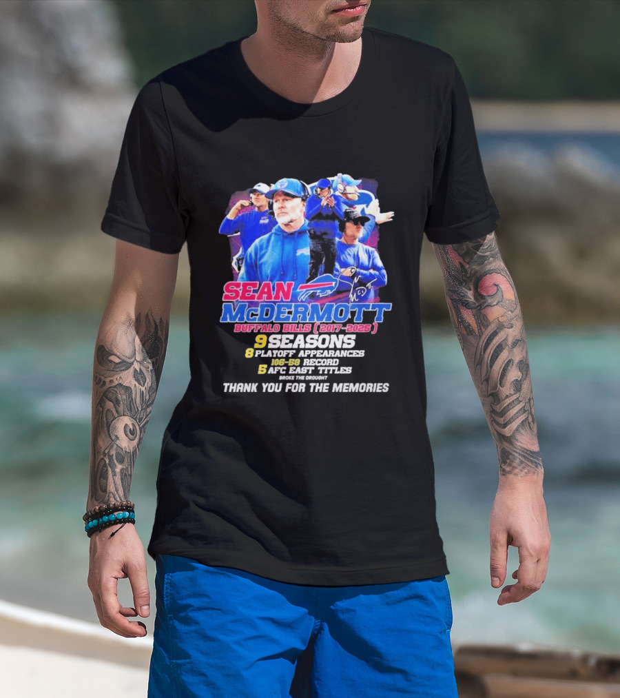 Buffalo Bills Sean McDermott 2017 2025 Nine Seasons Coaching T-Shirt