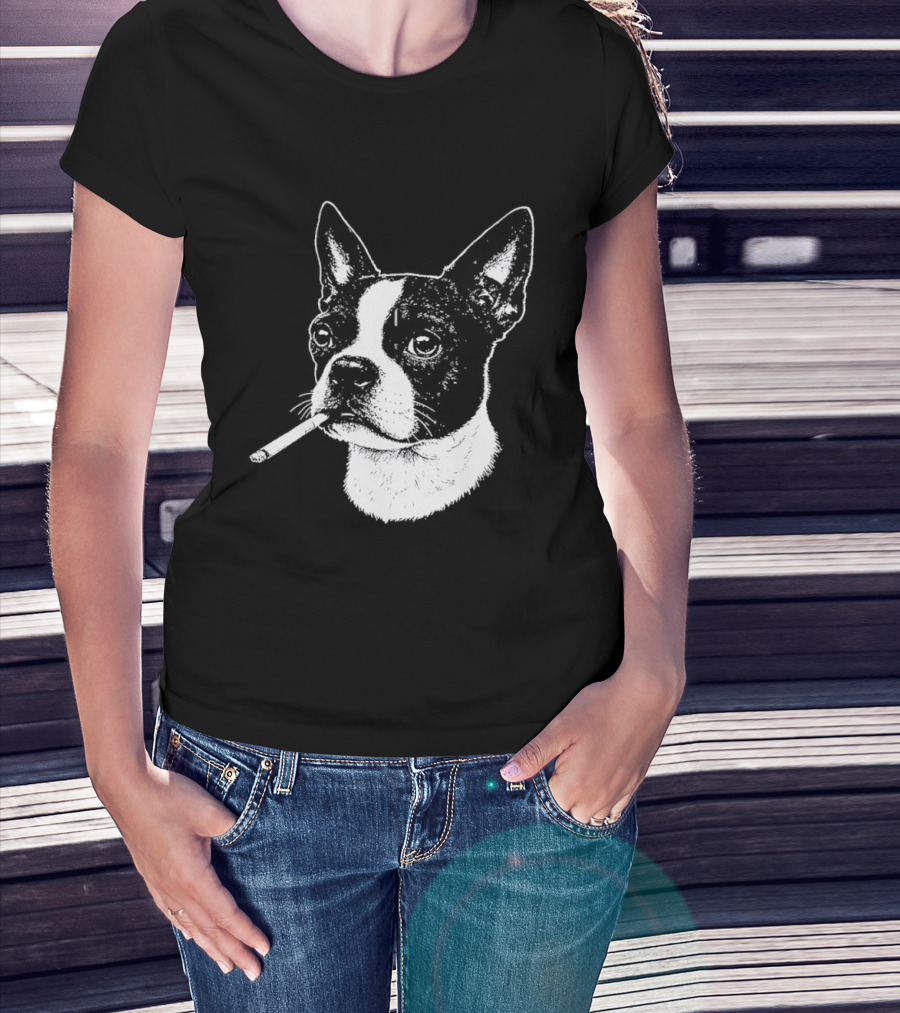 Boston Terrier Dog Smoking Cigarette Meme T-Shirt