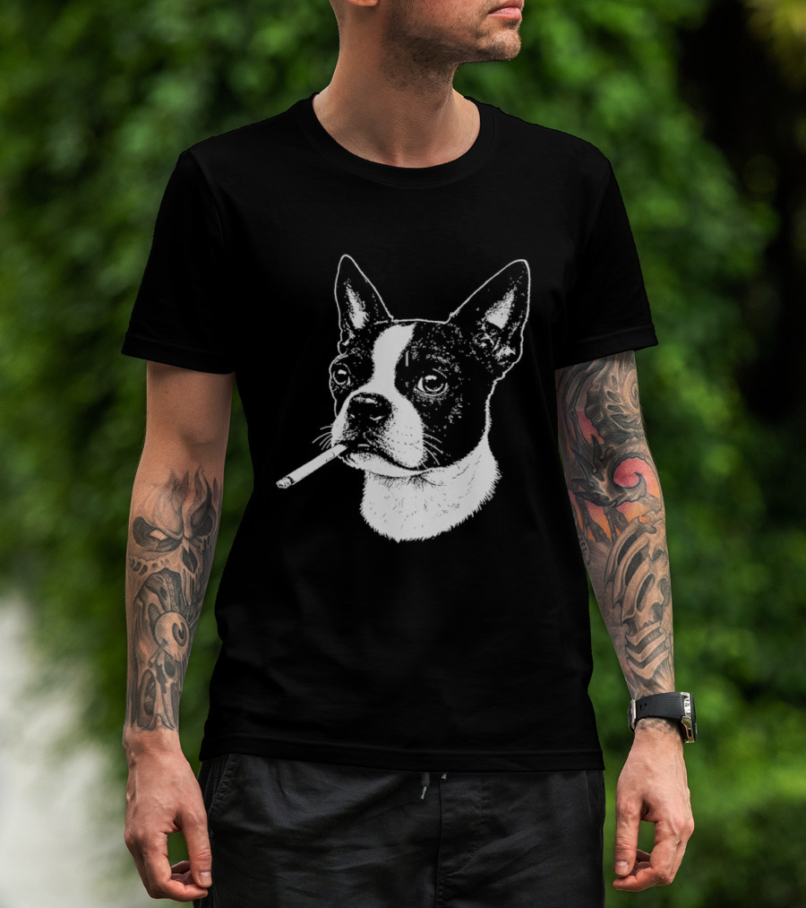 Boston Terrier Dog Smoking Cigarette Meme T-Shirt