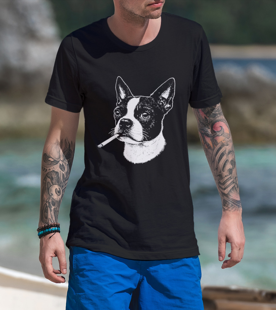 Boston Terrier Dog Smoking Cigarette Meme T-Shirt
