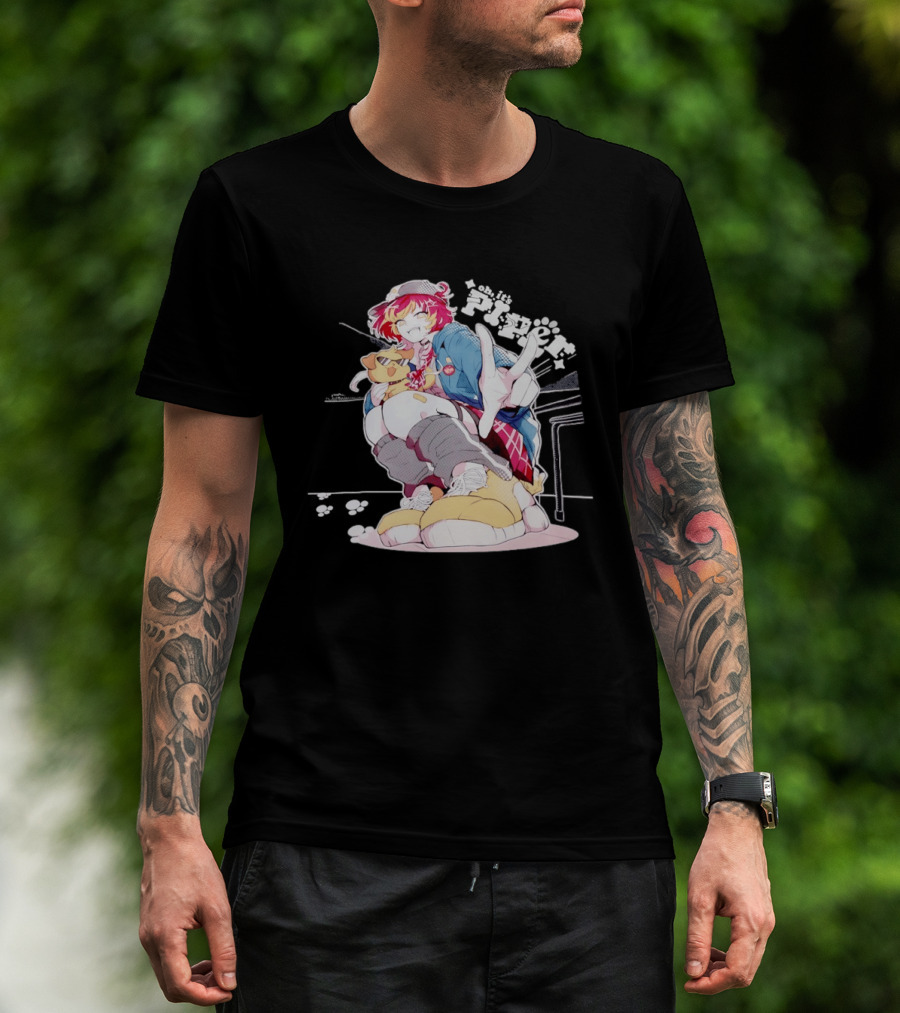 Piper Oh It's A Anime Style Character Peace Sign With Dog T-Shirt