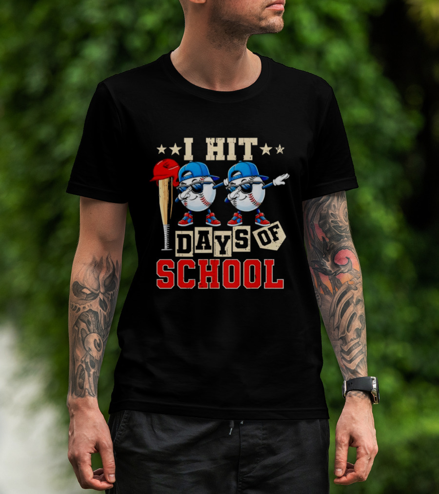 I Hit 100 Days Of School Baseball Player Theme Celebrating 100th Day T-Shirt