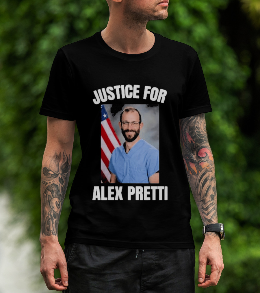 Justice For Alex Pretti American Flag Support T-Shirt