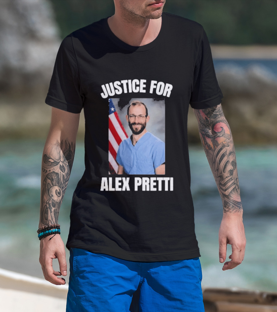 Justice For Alex Pretti American Flag Support T-Shirt