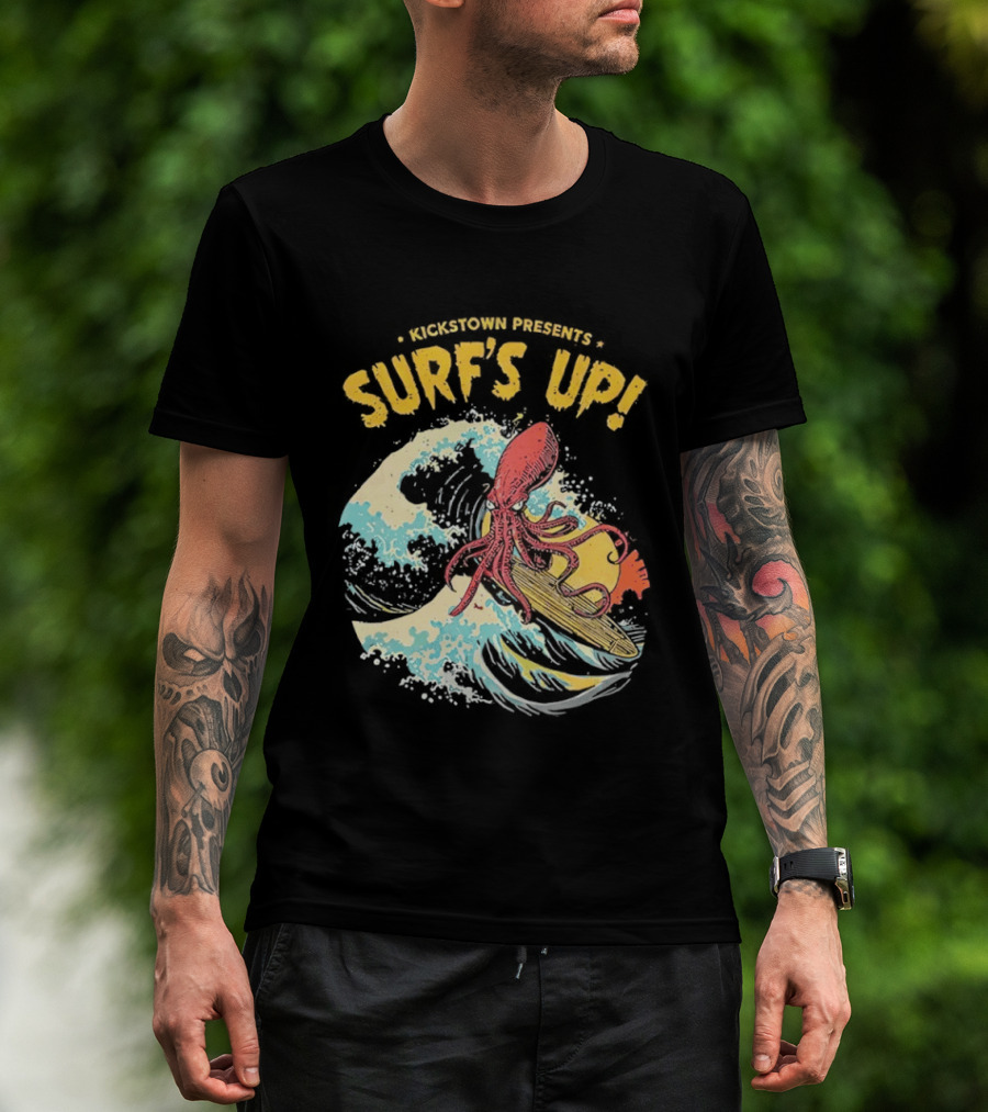 Kickstown Presents Surf's Up Octopus Riding Wave T-Shirt