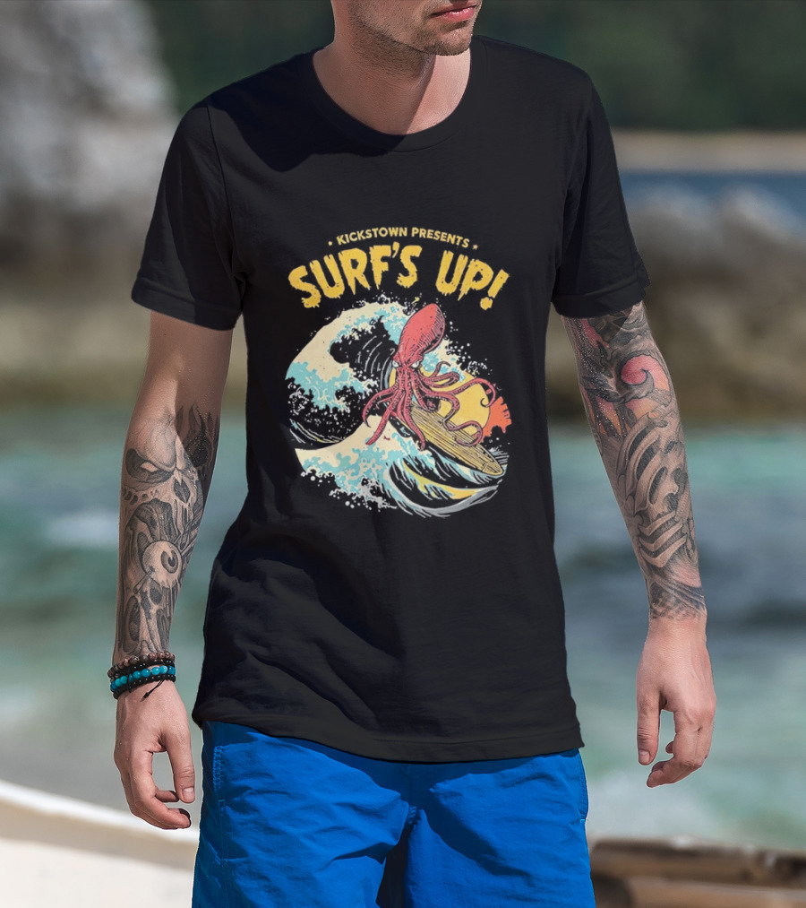 Kickstown Presents Surf's Up Octopus Riding Wave T-Shirt