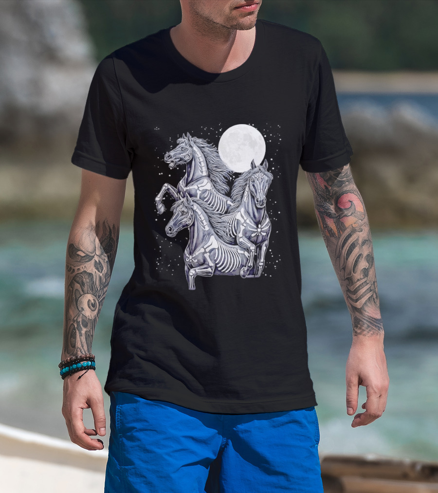 Three Horse Moon Día De Los Muertos Skeleton Horse T-Shirt