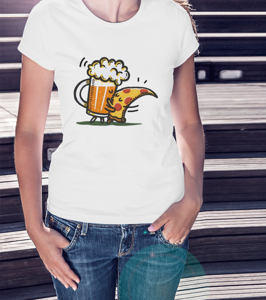 Beer And Pizza A Match Made In Heaven Little Bit Of You Hugging Slice T-Shirt