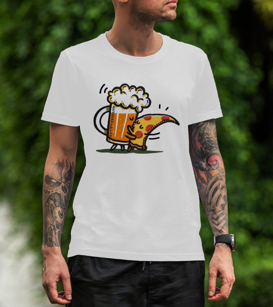 Beer And Pizza A Match Made In Heaven Little Bit Of You Hugging Slice T-Shirt