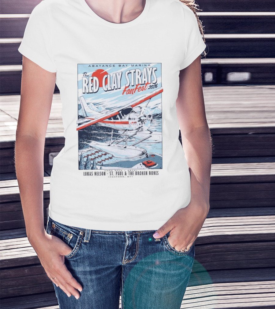 Abayance Bay Marina Red Clay Strays Fan Fest 2026 Rexford Montana Airplane Lake Scene T-Shirt