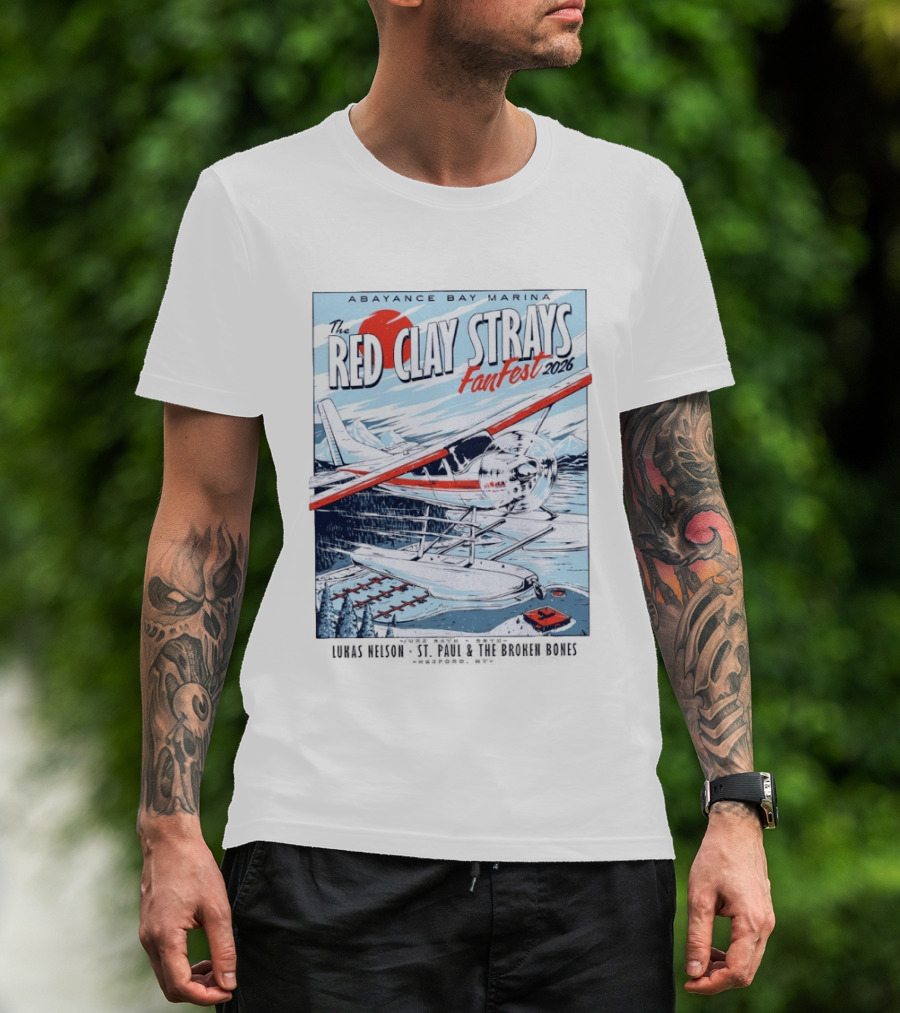Abayance Bay Marina Red Clay Strays Fan Fest 2026 Rexford Montana Airplane Lake Scene T-Shirt