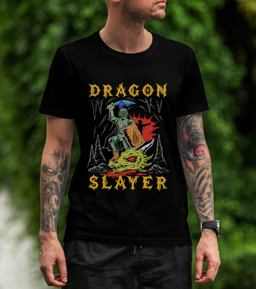 Dragon Slayer Knight Conquering Fiery Beast T-Shirt