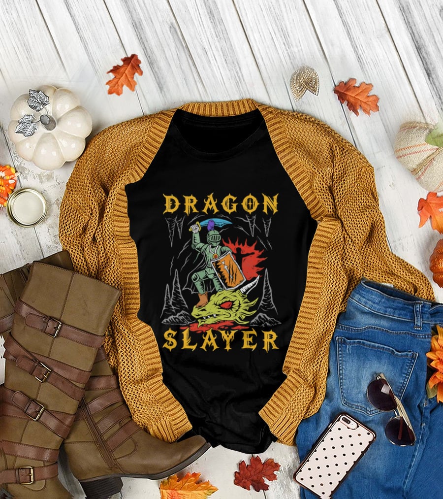 Dragon Slayer Knight Conquering Fiery Beast T-Shirt
