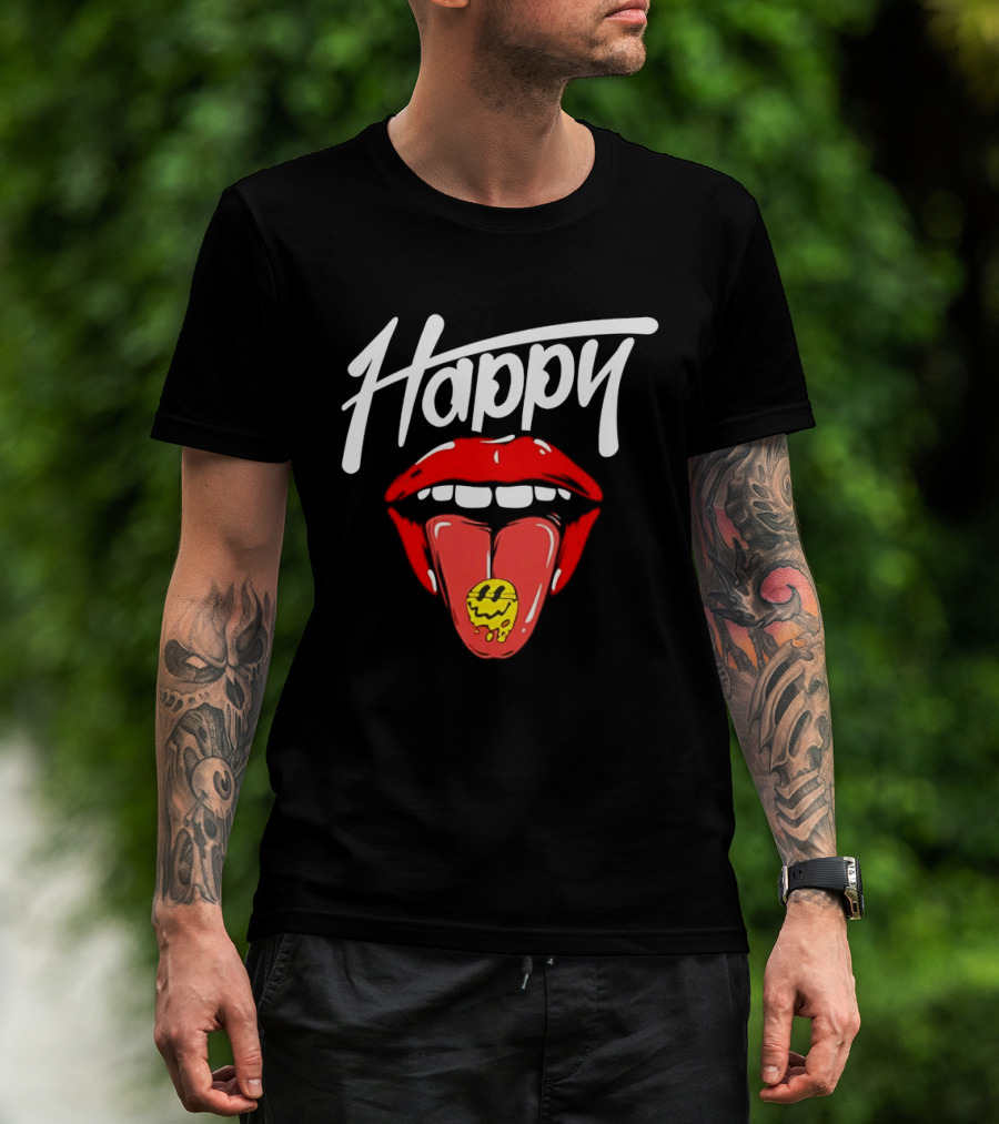 Happy Lips Tongue Out Smiley Face T-Shirt