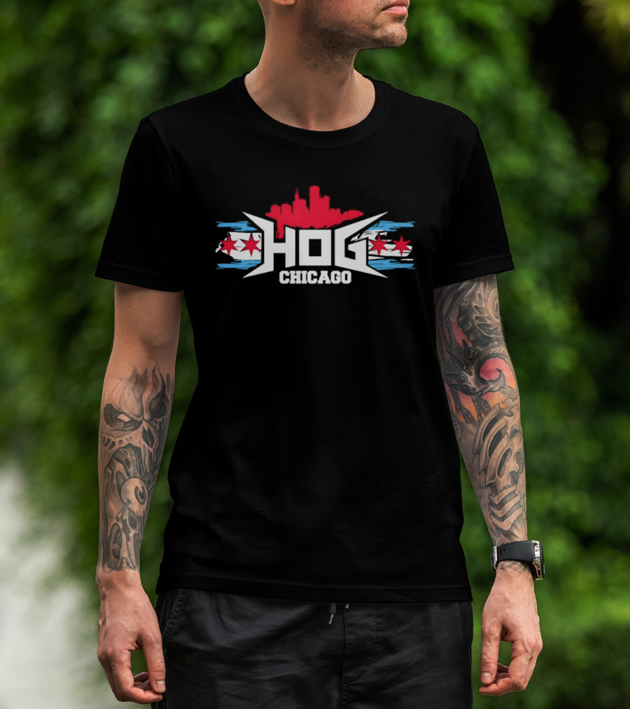 Hog Chicago City Skyline Flag Stars T-Shirt
