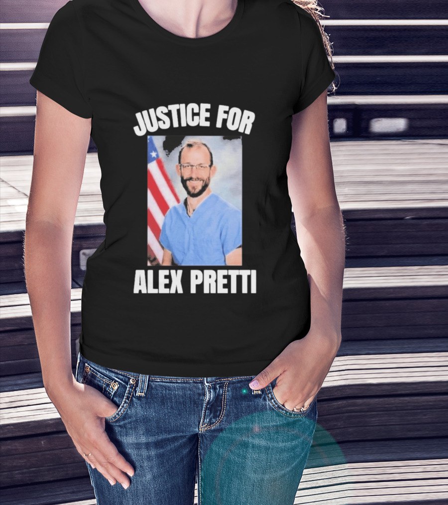 Justice For Alex Pretti American Flag Dedication T-Shirt