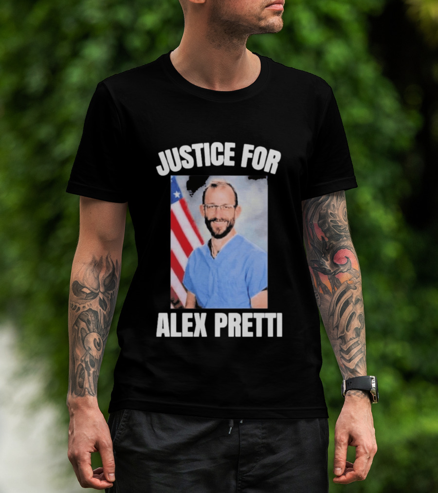 Justice For Alex Pretti American Flag Dedication T-Shirt