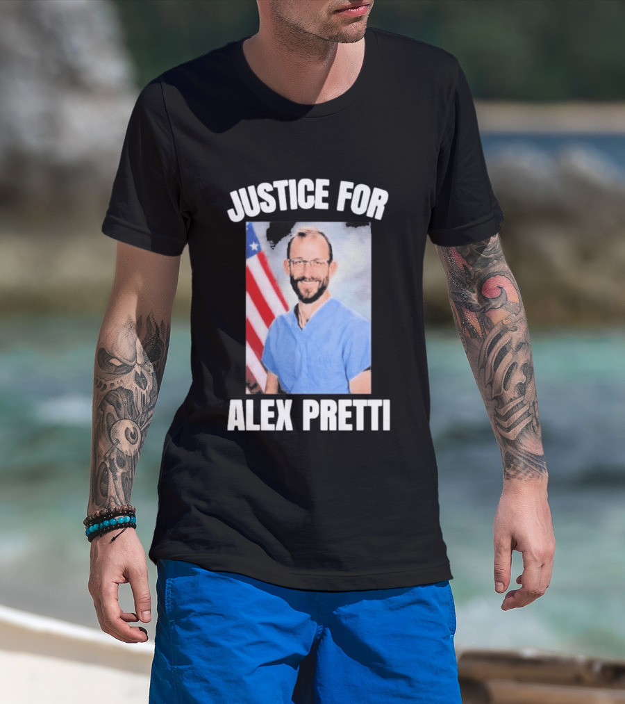 Justice For Alex Pretti American Flag Dedication T-Shirt