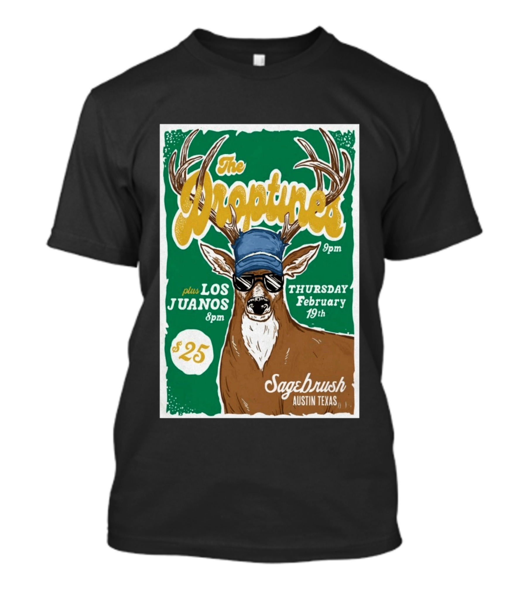 The Droptines Sagebrush Austin Texas Concert February 19 Plus Los Juanos 2026 T-Shirt