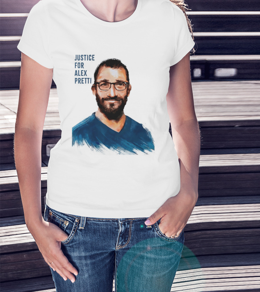 Justice For Alex Pretti Painting Portrait With Glasses And Blue T-Shirt