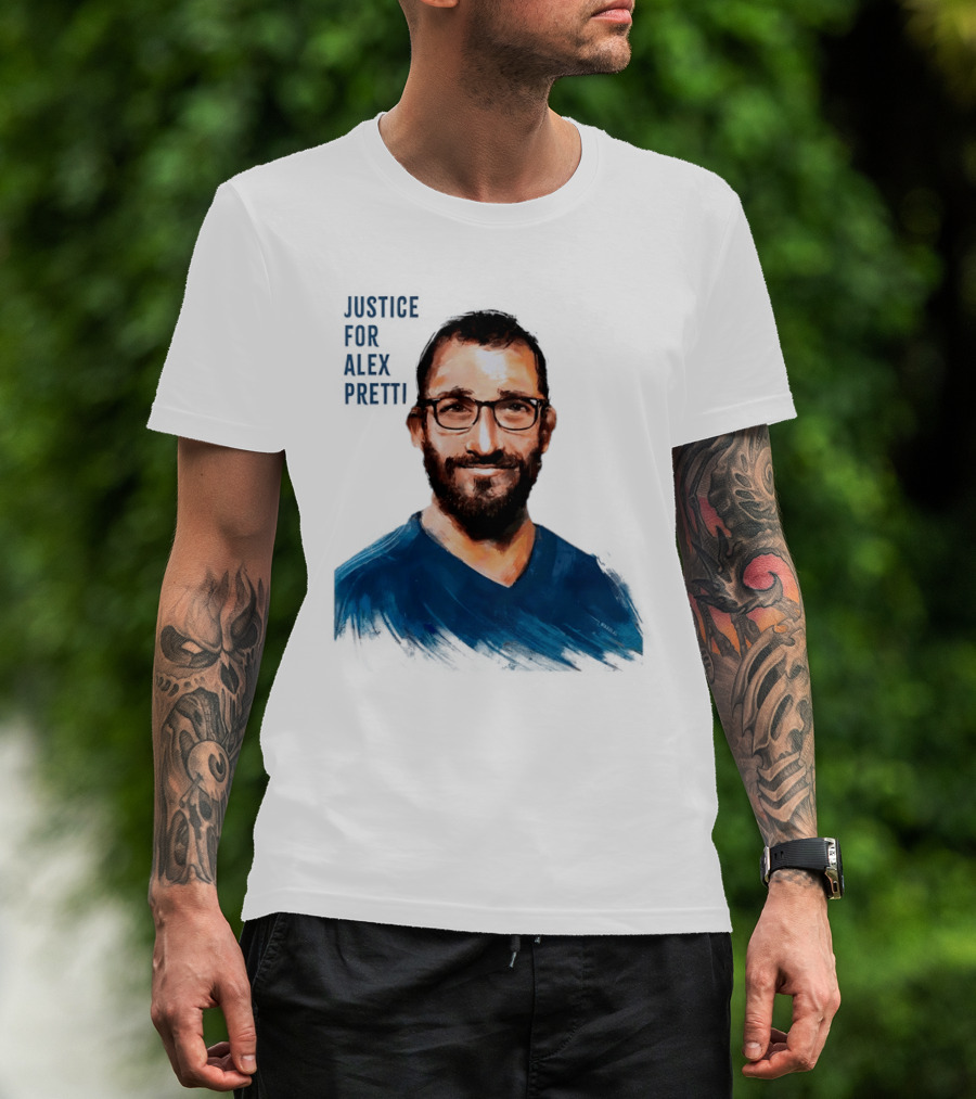Justice For Alex Pretti Painting Portrait With Glasses And Blue T-Shirt
