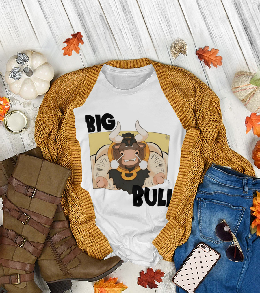 Big Bull Bara Male Minotaur Cartoon Whimsical Horned T-Shirt