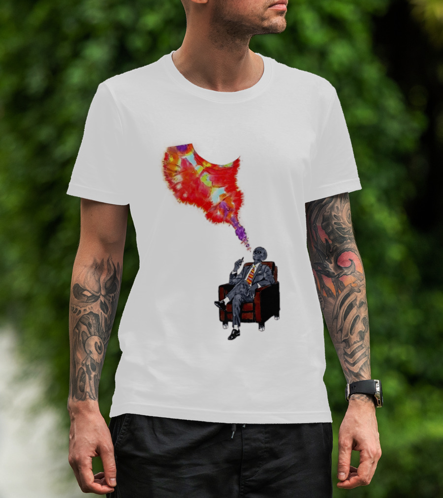 Finished Quazar Smoking Cosmic Alien In Suit With Colorful Smoke T-Shirt