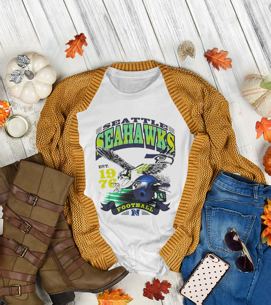 Seattle Seahawks Est. 1976 Football Puget Sound Champs Retro Helmet and Hawk T-Shirt