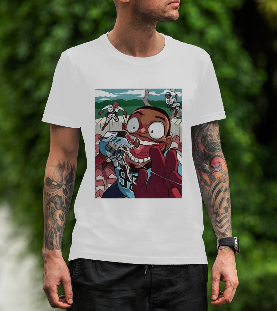 Seattle Seahawks Titan Down Football Cartoon Action Scene T-Shirt
