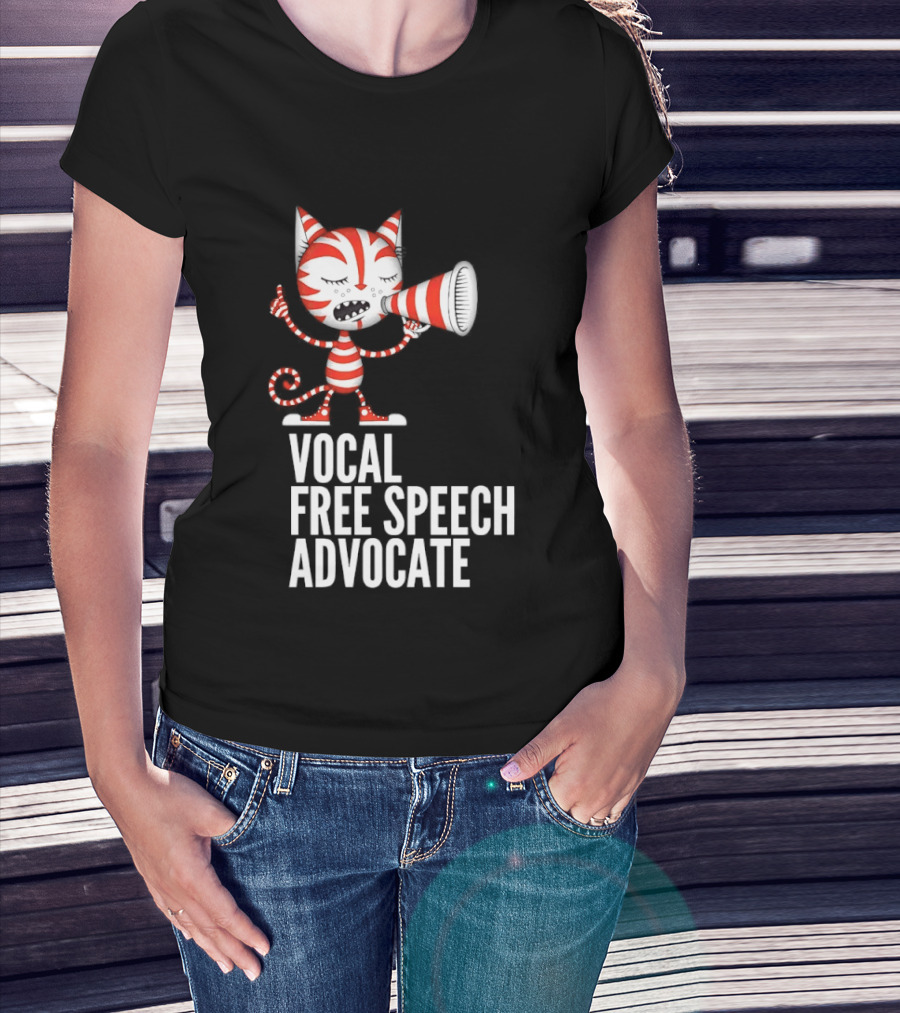 Cat Vocal Free Speech Advocate Megaphone Red Striped T-Shirt
