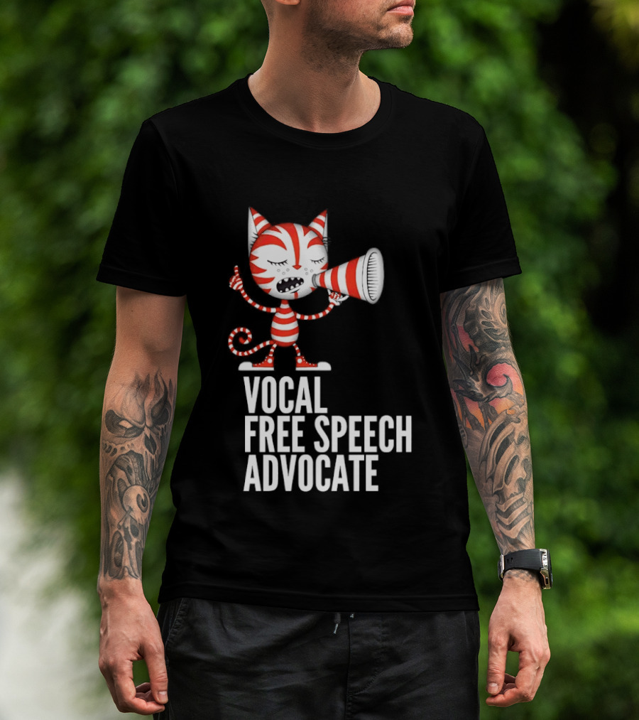 Cat Vocal Free Speech Advocate Megaphone Red Striped T-Shirt
