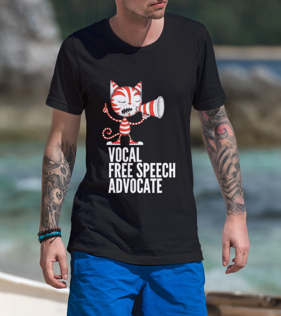 Cat Vocal Free Speech Advocate Megaphone Red Striped T-Shirt