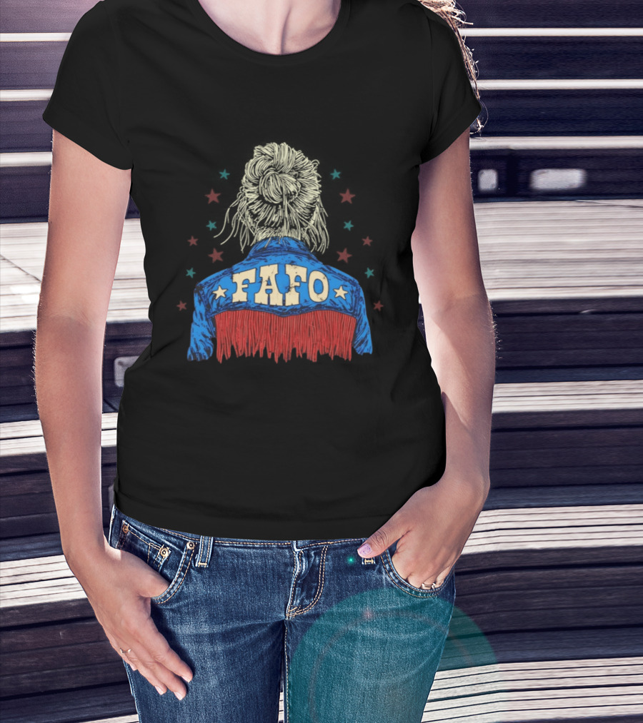 FAFO Messy Bun Western Fringe Denim Jacket Stars T-Shirt