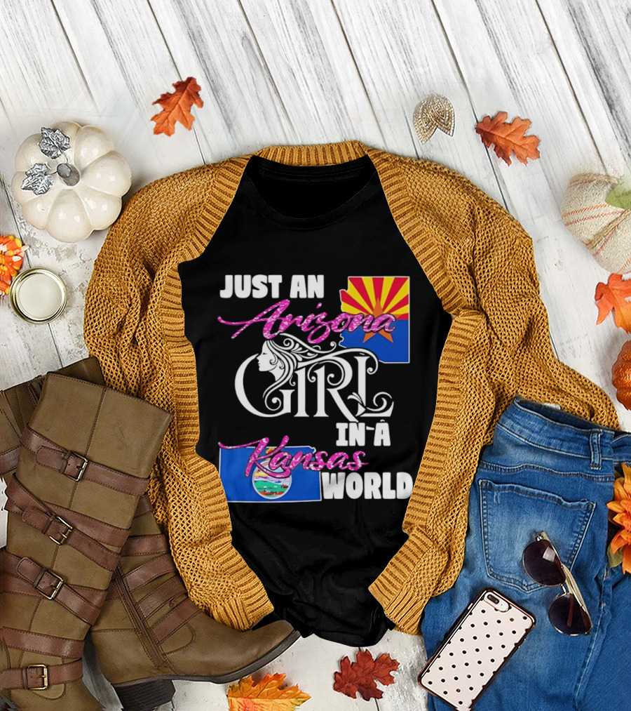 Just an Arizona Girl in a Kansas World with State Flags T-Shirt