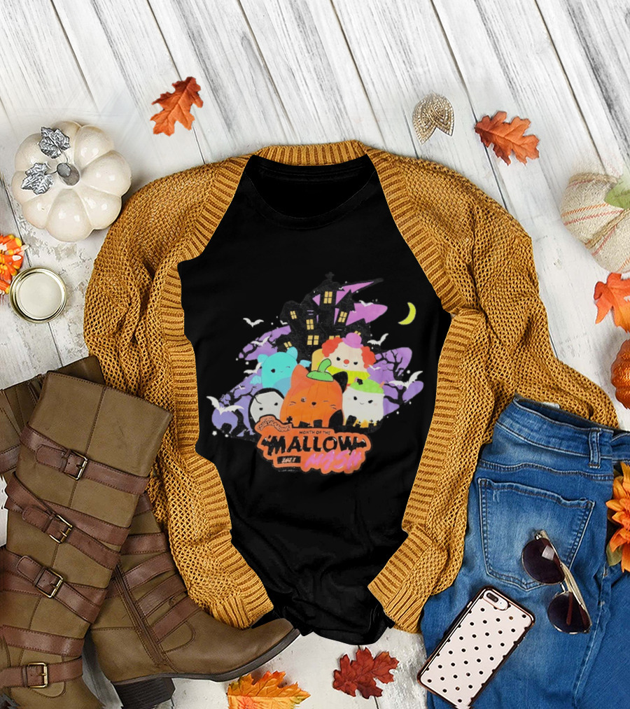 Month of the Mallow Mash Halloween Haunted House Cats T-Shirt