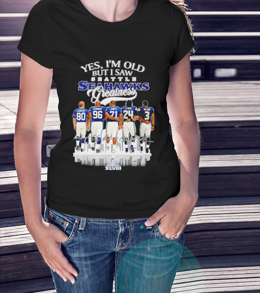 Seattle Seahawks Legend Players Largent Kennedy Jones Lynch Wilson XLVIII T-Shirt
