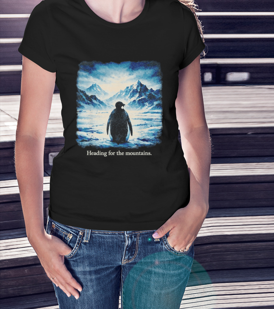 Penguin But Why Heading For The Mountains Scenic Landscape T-Shirt