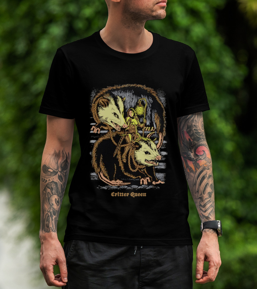 Women Riding Opossum Critter With Lantern And Chains T-Shirt