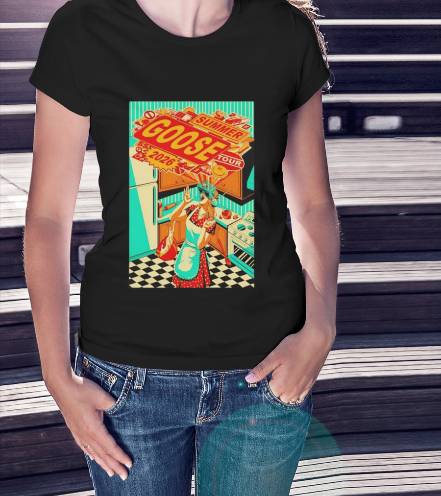 Goose Summer 2026 Tour Retro Kitchen Chaos With Surprised Housewife T-Shirt